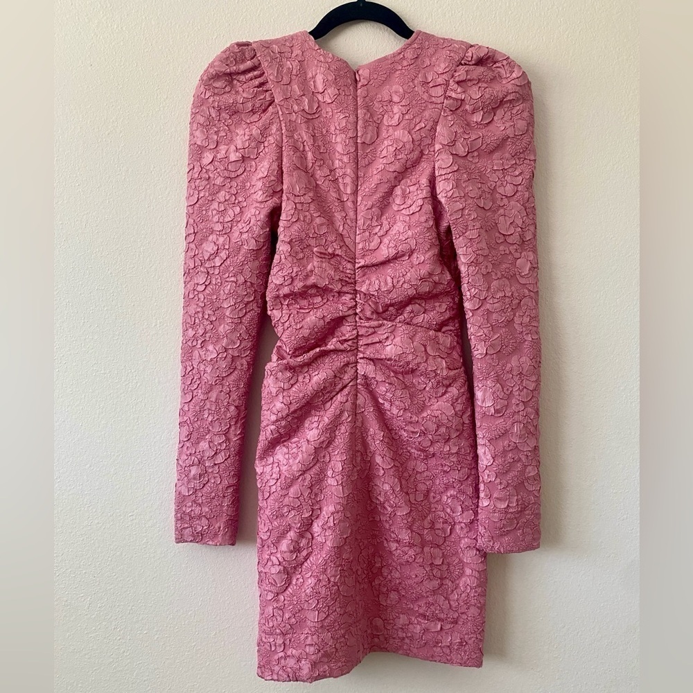 Ganni Stretch Jacquard V Neck Mini Dress Orchid Smoke Puff Sleeve Pink Y2K - Picture 3 of 6